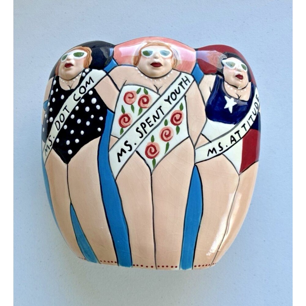 Funseekers Ceramic Vase “Pageant” Ms. Dot Com Ms. Spent Youth Ms. Attitude 8x8